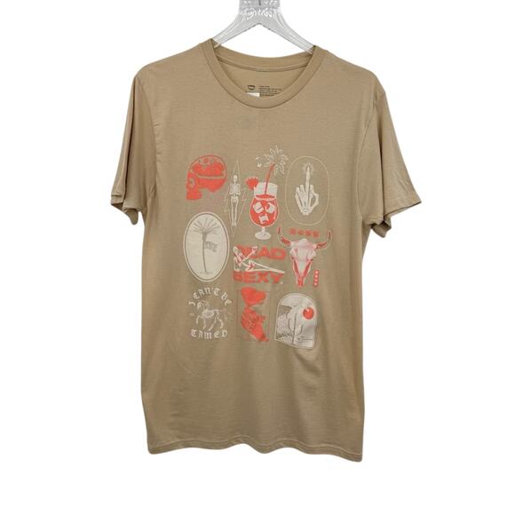 Chomp tattoo sheet crew short sleeve graphic tee shirt men's M tan NEW - Picture 1 of 7
